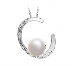 9-10mm AAA Quality Freshwater Cultured Pearl Pendant in Moon White