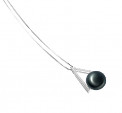 12-13mm AA Quality Freshwater Cultured Pearl Pendant in Triangle Black