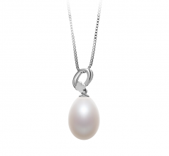 10-11mm AA - Drop Quality Freshwater Cultured Pearl Pendant in Denise White