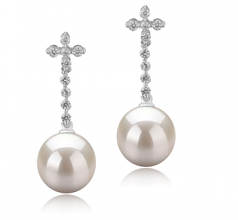 10-11mm AAAA Quality Freshwater Cultured Pearl Earring Pair in Raquel White