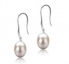 9-10mm AAA Quality Freshwater Cultured Pearl Earring Pair in Bernice White