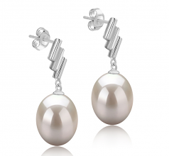 9-10mm AAA Quality Freshwater Cultured Pearl Earring Pair in Ursula White