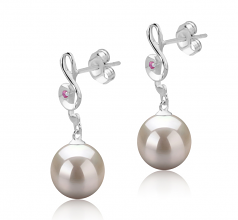 9-10mm AAAA Quality Freshwater Cultured Pearl Earring Pair in Cheryl White