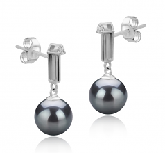 8-9mm AAAA Quality Freshwater Cultured Pearl Earring Pair in Aoife Black