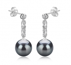 9-10mm AAA Quality Tahitian Cultured Pearl Earring Pair in Ariel Black