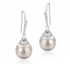 10-11mm AAAA Quality Freshwater Cultured Pearl Earring Pair in Roxanne White