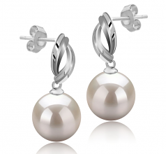 9-10mm AAAA Quality Freshwater Cultured Pearl Earring Pair in Shamara White