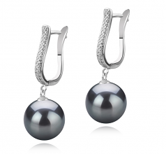 10-11mm AAA Quality Tahitian Cultured Pearl Earring Pair in Ophelia Black