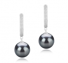 10-11mm AAA Quality Tahitian Cultured Pearl Earring Pair in Ophelia Black