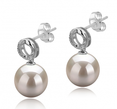 9-10mm AAAA Quality Freshwater Cultured Pearl Earring Pair in Shellry White