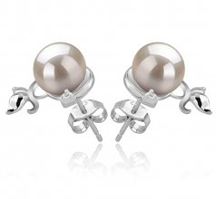 7-8mm AA Quality Japanese Akoya Cultured Pearl Earring Pair in Gilda White