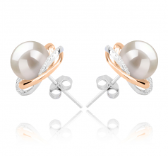 8-9mm AAAA Quality Freshwater Cultured Pearl Earring Pair in Zina White