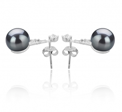 8-9mm AAAA Quality Freshwater Cultured Pearl Earring Pair in Eiffer-Tower Black