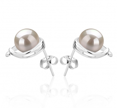 7-8mm AAAA Quality Freshwater Cultured Pearl Earring Pair in Raina White