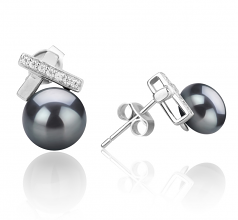 7-8mm AAA Quality Freshwater Cultured Pearl Earring Pair in Klarita Black