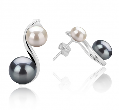Elida Black and White 5-8mm AA Quality Freshwater 925 Sterling Silver Cultured Pearl Earring Pair