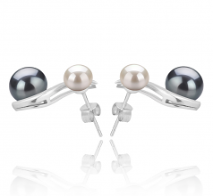Elida Black and White 5-8mm AA Quality Freshwater 925 Sterling Silver Cultured Pearl Earring Pair
