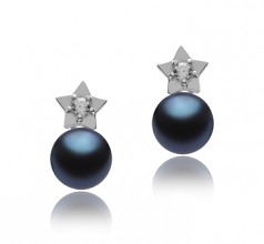 7-8mm AAAA Quality Freshwater Cultured Pearl Earring Pair in Star Black