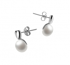 8-9mm AAA Quality Freshwater Cultured Pearl Earring Pair in Heart White