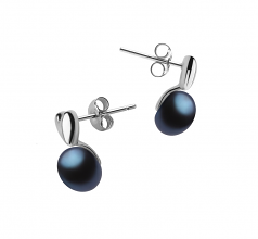 8-9mm AAA Quality Freshwater Cultured Pearl Earring Pair in Heart Black