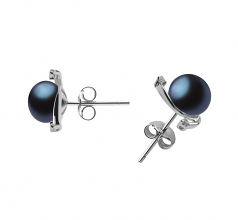 7-8mm AA Quality Freshwater Cultured Pearl Earring Pair in Selene Black