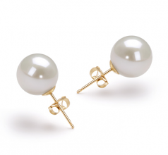 9-10mm AAAA Quality Freshwater Cultured Pearl Earring Pair in White