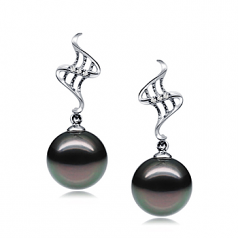 9-10mm AAA Quality Tahitian Cultured Pearl Earring Pair in Lure Black