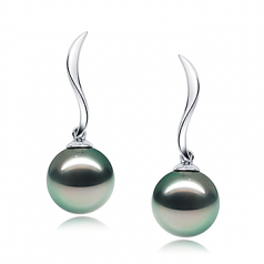 9-10mm AAA Quality Tahitian Cultured Pearl Earring Pair in Mystical Black