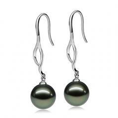 10-11mm AAA Quality Tahitian Cultured Pearl Earring Pair in Olivia Dangle Black