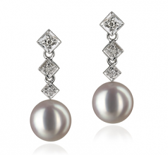 8-9mm AAA Quality Japanese Akoya Cultured Pearl Earring Pair in Rozene White