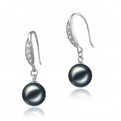 8-9mm AA Quality Japanese Akoya Cultured Pearl Earring Pair in Jacy Black