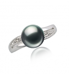 7-8mm AAA Quality Japanese Akoya Cultured Pearl Ring in Caroline Black