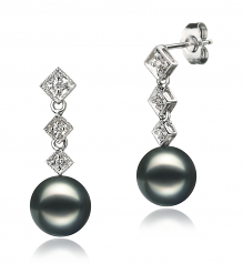 8-9mm AAA Quality Japanese Akoya Cultured Pearl Earring Pair in Rozene Black