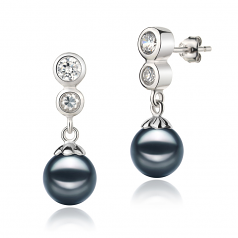 7-8mm AA Quality Japanese Akoya Cultured Pearl Earring Pair in Colleen Black