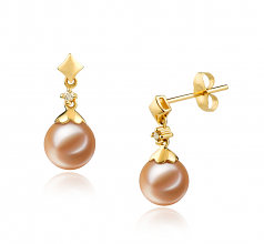 7-8mm AAAA Quality Freshwater Cultured Pearl Earring Pair in Georgia Pink