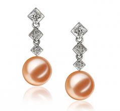 9-10mm AAAA Quality Freshwater Cultured Pearl Earring Pair in Rozene Pink