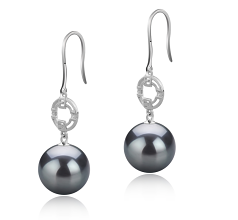 10-11mm AAA Quality Tahitian Cultured Pearl Earring Pair in Adelle Black