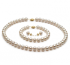 7.5-8.5mm AA Quality Freshwater Cultured Pearl Set in White