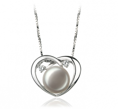 9-10mm AA Quality Freshwater Cultured Pearl Pendant in Katie Heart White