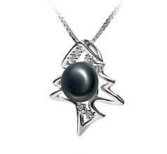 7-8mm AA Quality Freshwater Cultured Pearl Pendant in Fishbone Black