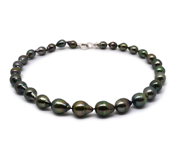 17-inch Black Crimson 9-12mm Baroque Quality Tahitian 925 Sterling Silver Cultured Pearl Necklace