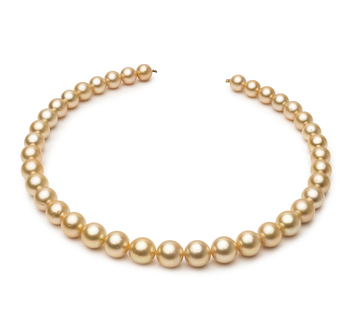 9.5-11.9mm AA Quality South Sea Cultured Pearl Necklace in 18-inch Gold