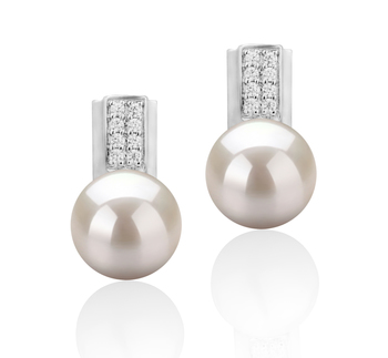 Alina White 8-9mm AAA Quality Freshwater 925 Sterling Silver Cultured Pearl Earring Pair