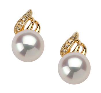Anastasia White 8-9mm AAA Quality Japanese Akoya 14K Yellow Gold Cultured Pearl Earring Pair