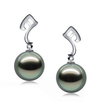 9-10mm AAA Quality Tahitian Cultured Pearl Earring Pair in Assina Abstract Black