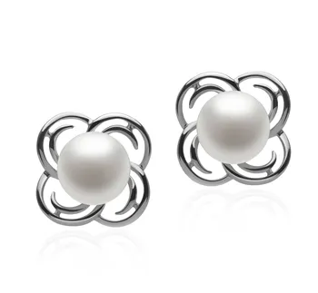 7-8mm AA Quality Freshwater Cultured Pearl Earring Pair in Bella White