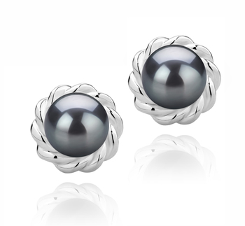 8-9mm AAAA Quality Freshwater Cultured Pearl Earring Pair in Bessie Black