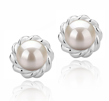 Bessie White 8-9mm AAAA Quality Freshwater 925 Sterling Silver Cultured Pearl Earring Pair