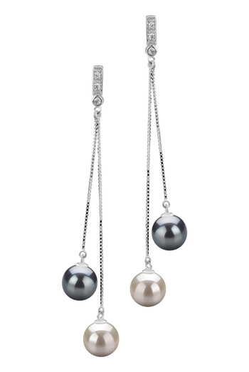 Brenda Black and White 7-8mm AAAA Quality Freshwater 925 Sterling Silver Cultured Pearl Earring Pair