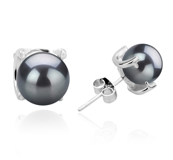 Britt Black 7-8mm AAAA Quality Freshwater 925 Sterling Silver Cultured Pearl Earring Pair